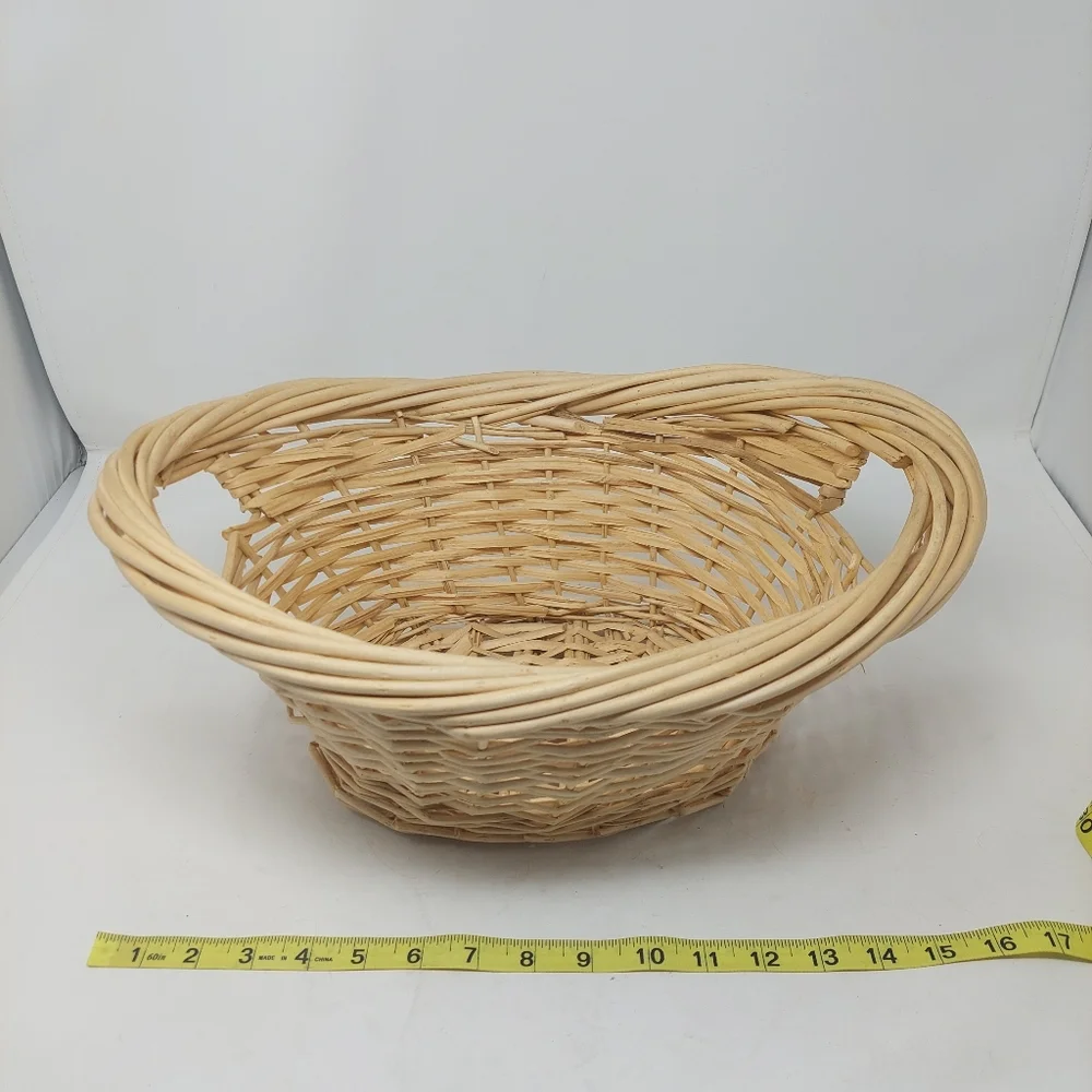 Willow Oval Wicker Basket Cut Out Handles Tan Storage Decorative Gift 16x10x8